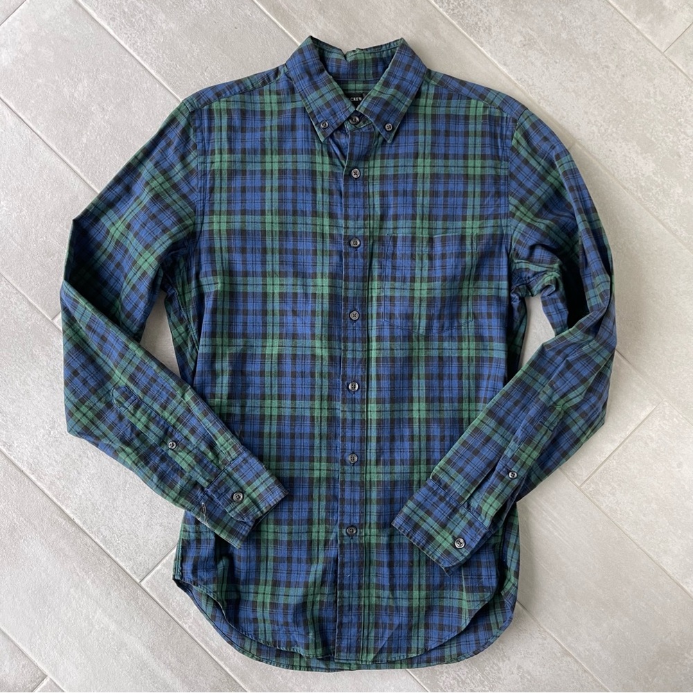 J. Crew Blue and Green Casual Button Down Shirt